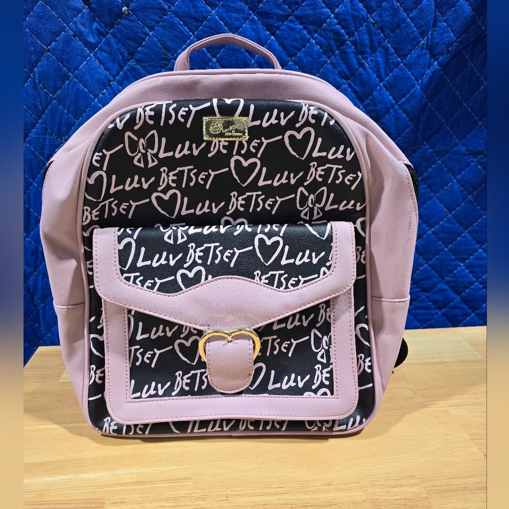 Betsey Johnson Heart Print Pink and Black Backpack